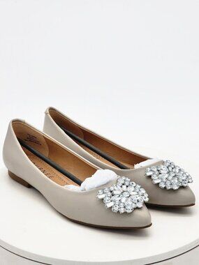 Journee Collection Renzo Gray Rhinestone Pointed Toe Flats Women's Size 7